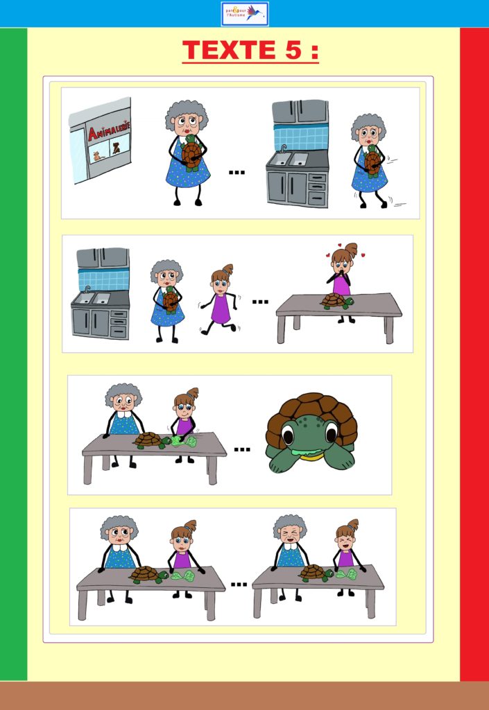 dessins du texte 5 du programme lecture autisme