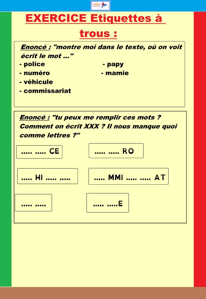 exercice étiquettes à trous
