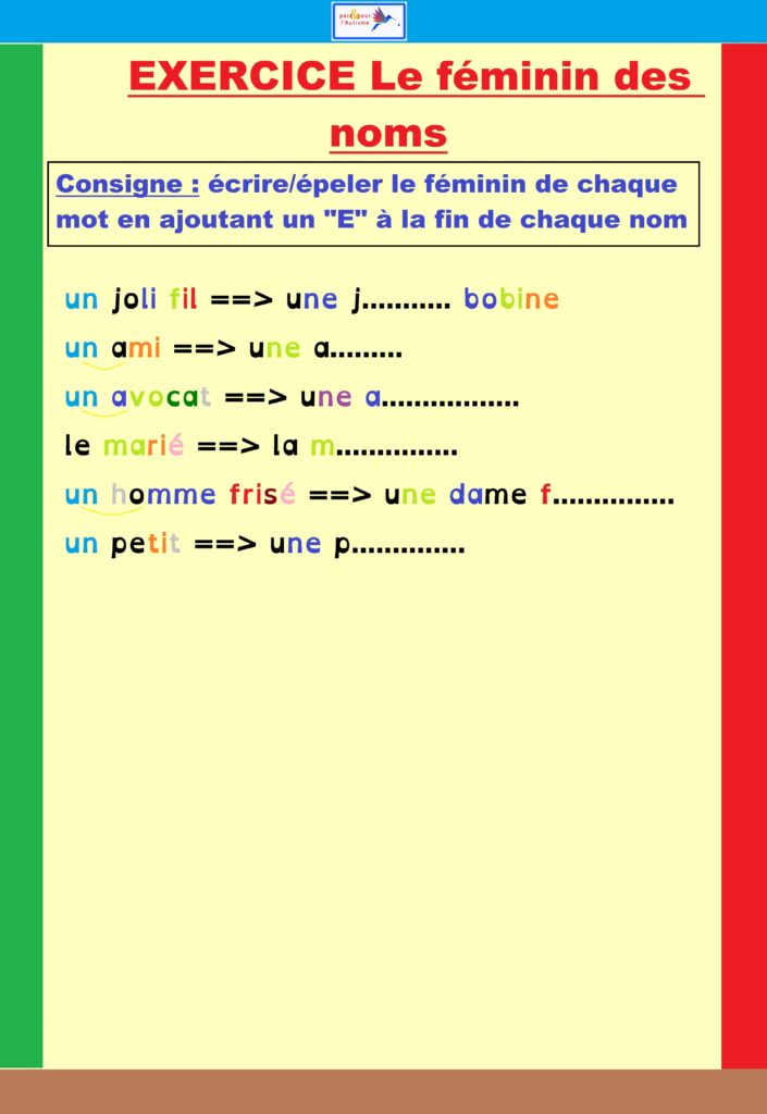 exercice le féminin des noms 