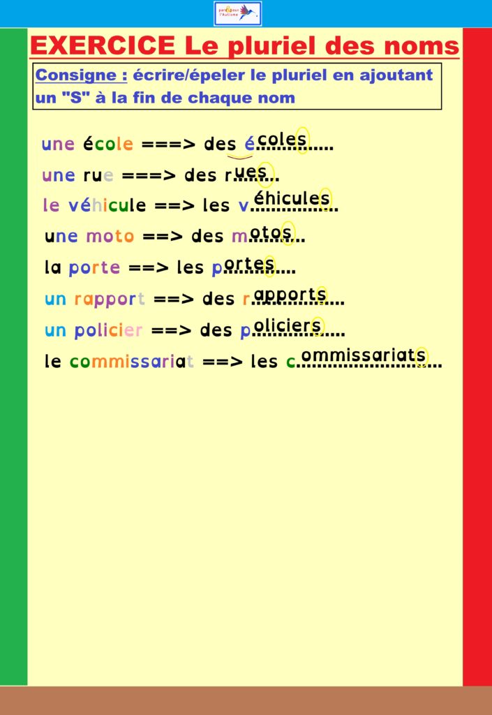 correction de l'exercice le pluriel des noms