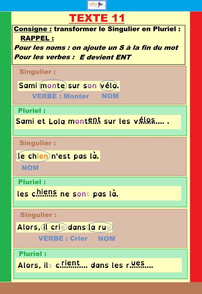 Correction exercice 4 Correction de l'exercice transformer le singulier en pluriel