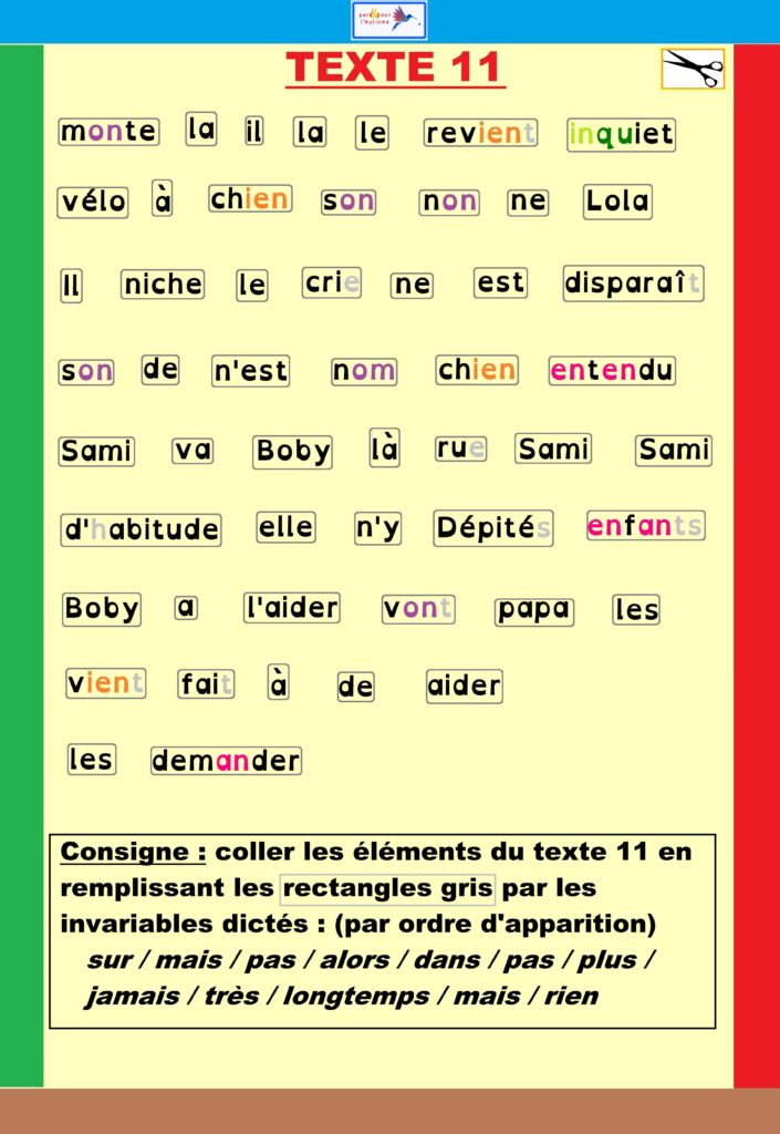 Exercice 3b Support de l'exercice texte à recomposer