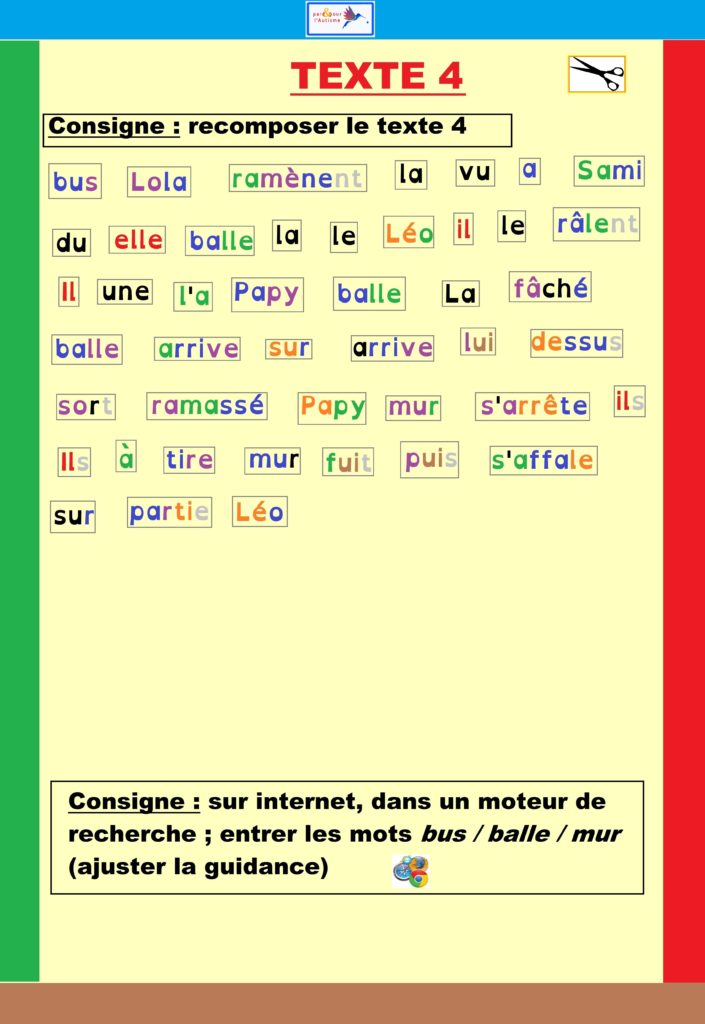 éléments de l'exercice texte 4 à coller