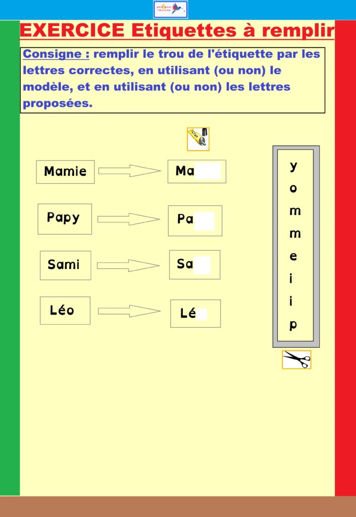 exercice étiquettes à remplir