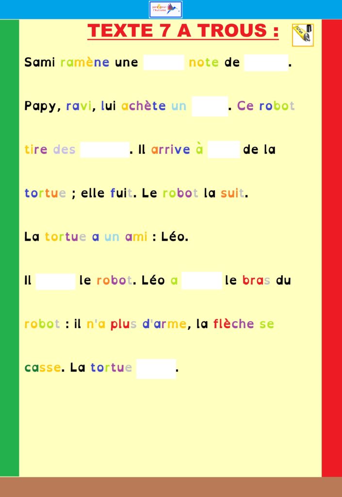 Exercice 9 texte 7 à trous