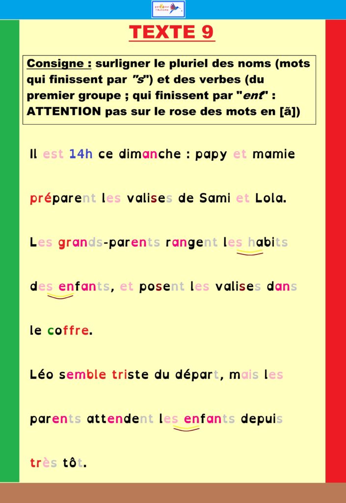 Exercice pluriel des noms et verbes