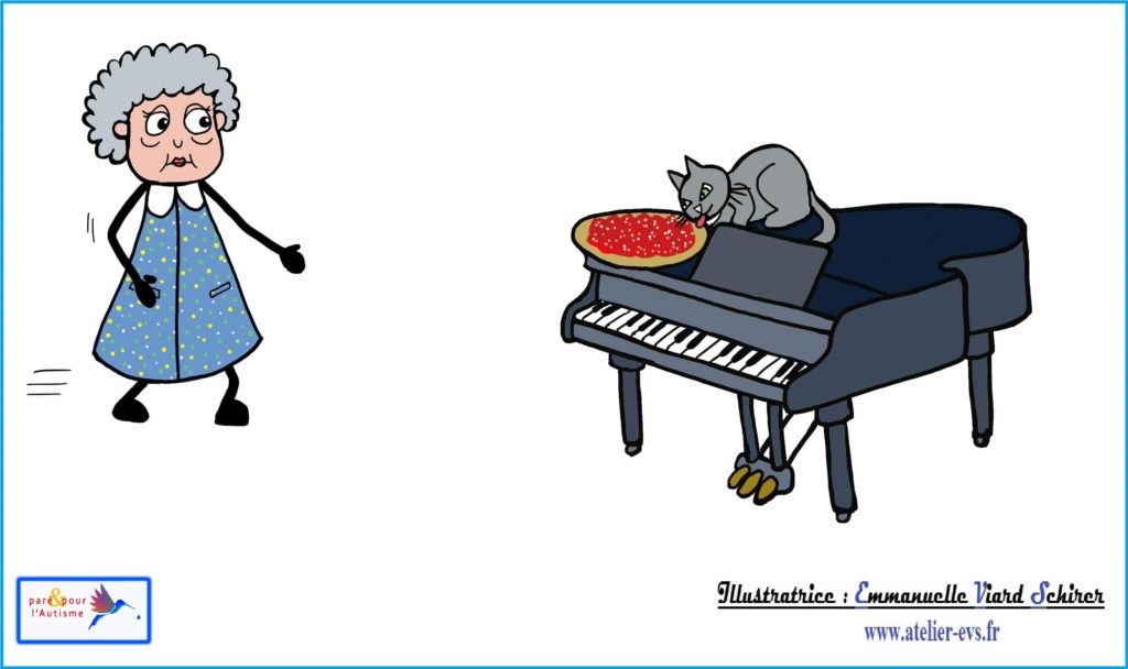 Dessin 4 mamie voit le chat lécher la tarte