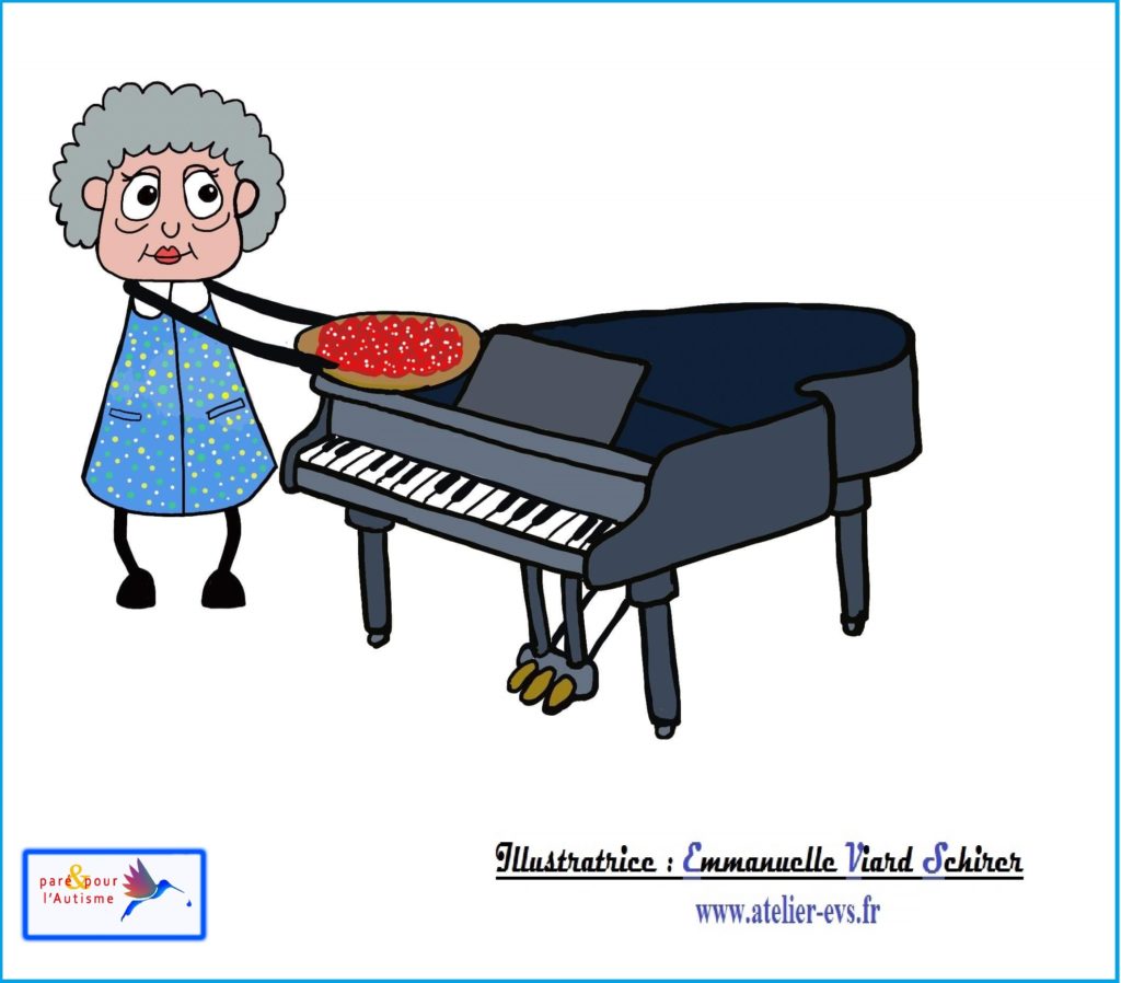 Dessin 2 mamie pose la tarte sur le piano