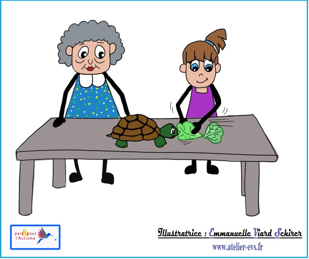 Lola donne de la salade à la tortue