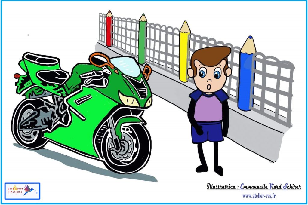 sami voit une moto verte de sport