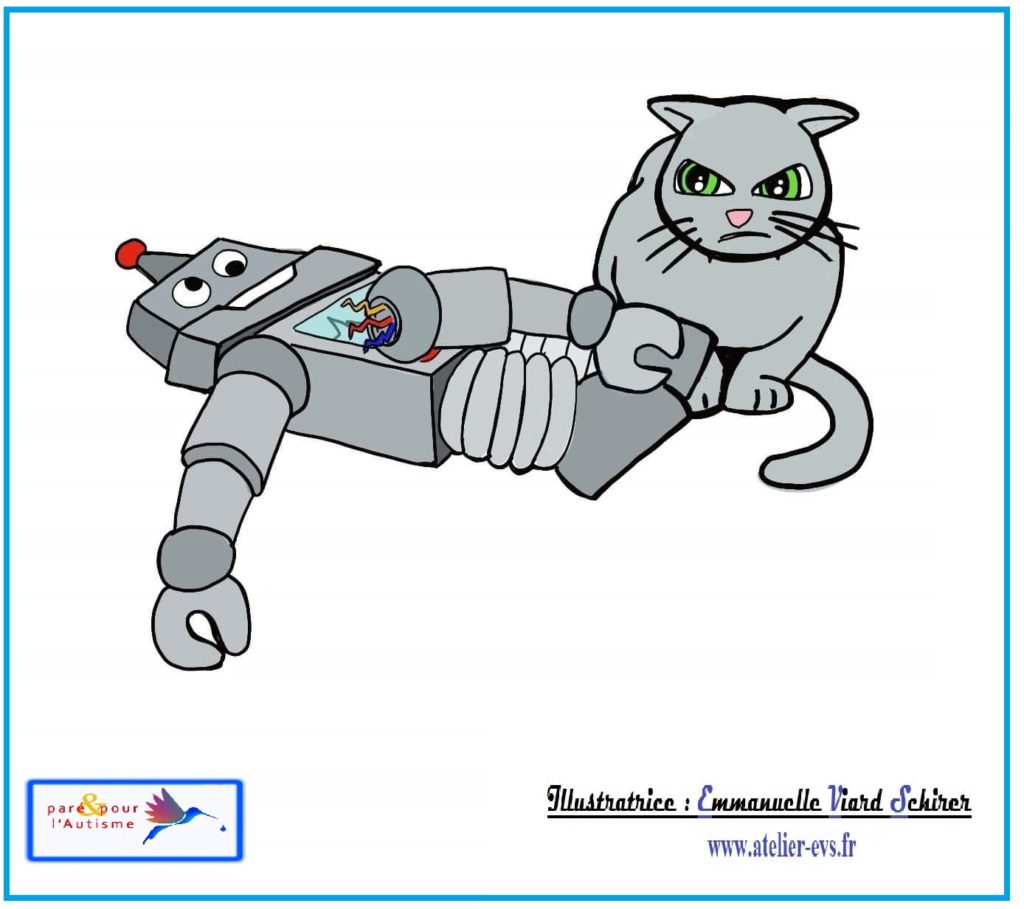 Dessin 10 le chat a cassé le bras du robot