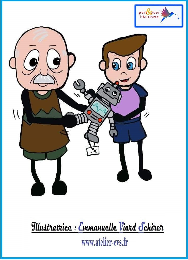 Dessin 3 papy a acheté un robot à sami