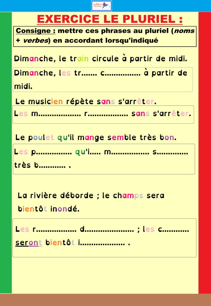Exercice 6 Exercice phrases au pluriel