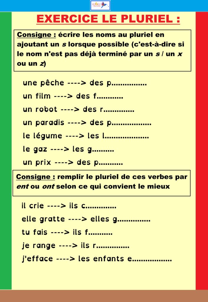 Exercice 5 Exercice sur le pluriel