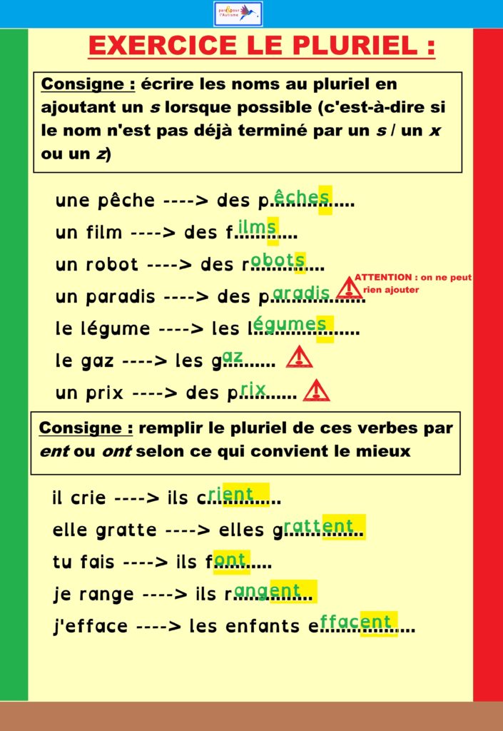 Correction exercice 5 Correction de l'exercice sur le pluriel