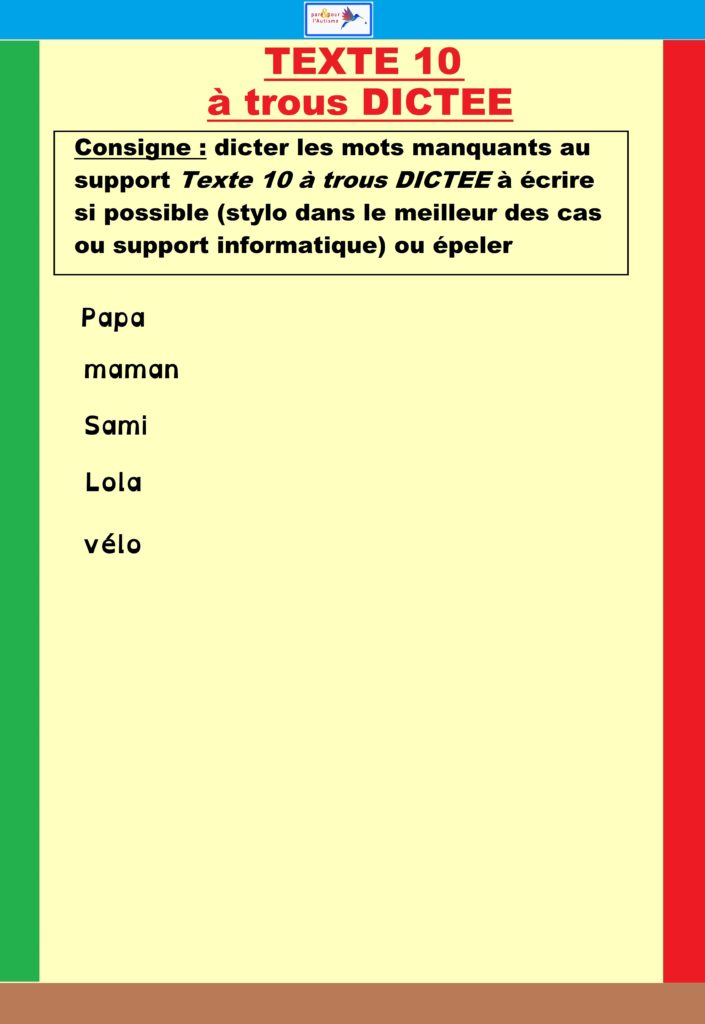 Exercice texte à trous dictée