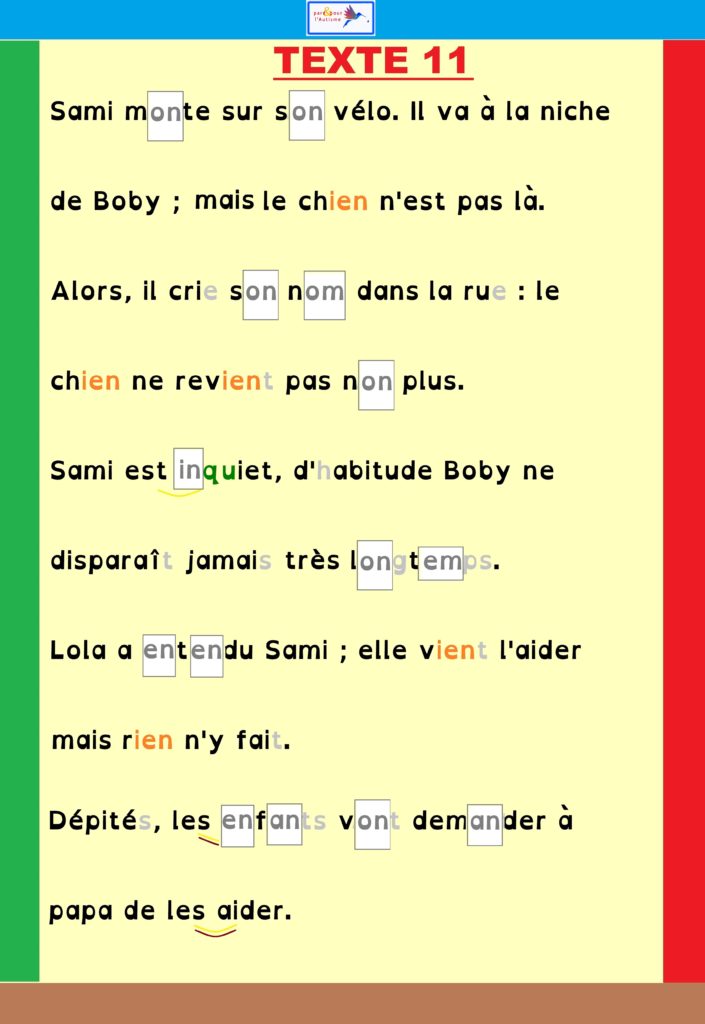 Support de l'exercice introduction de nouveaux sons : code couleur