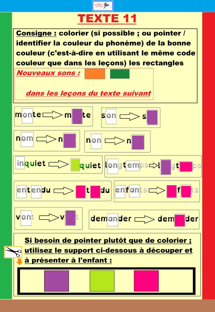 Exercice introduction de nouveaux sons : code couleur