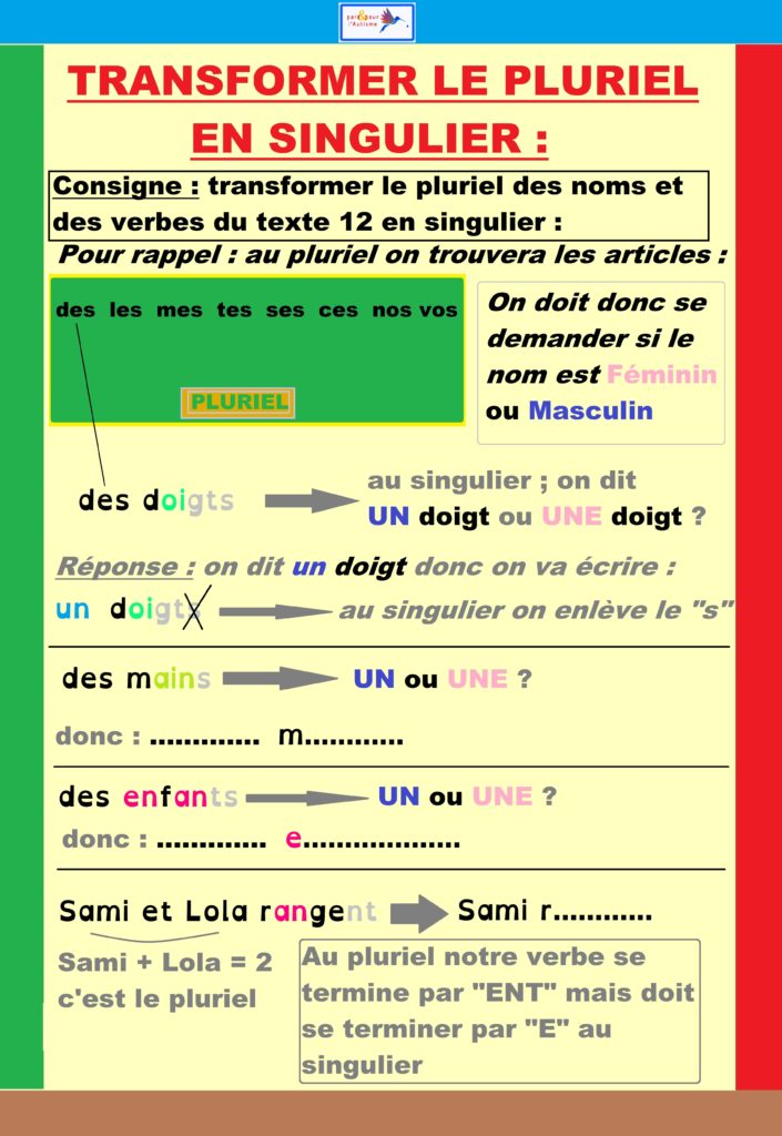 Exercice 2 Exercice transformer le pluriel en singulier