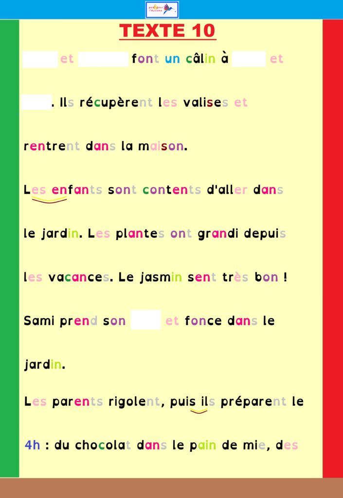 Support de l'exercice texte à trous dictée
