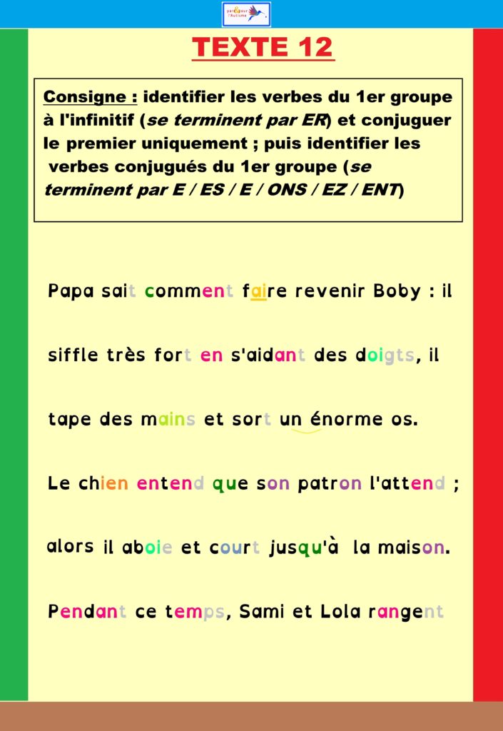 Exercice verbes du 1er groupe