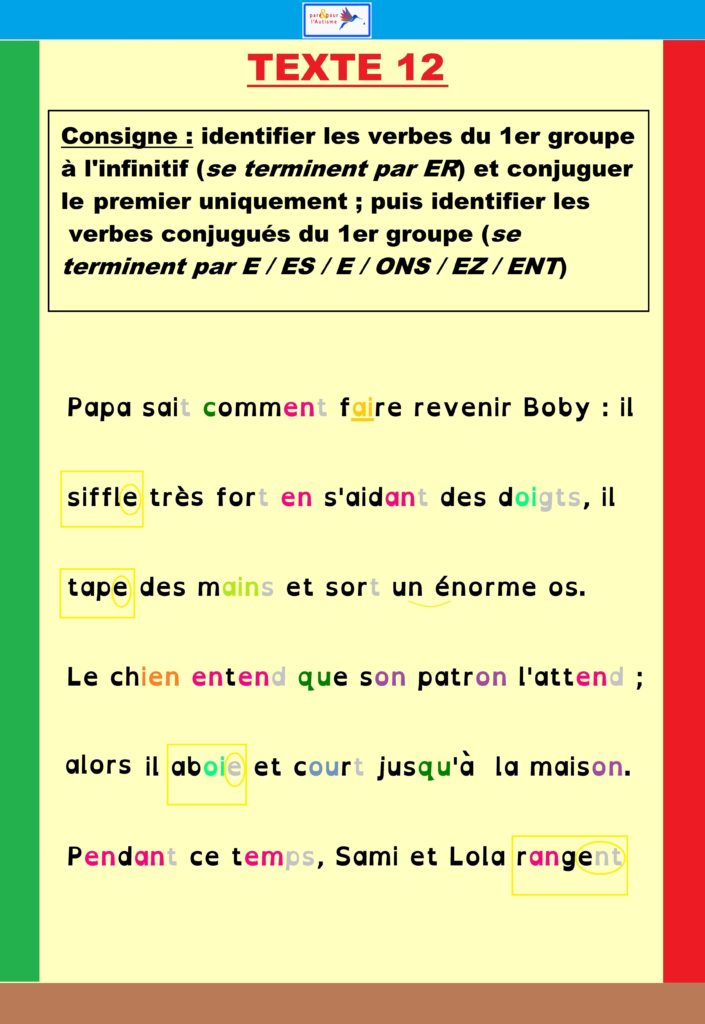 Correction de l'exercice verbes du 1er groupe