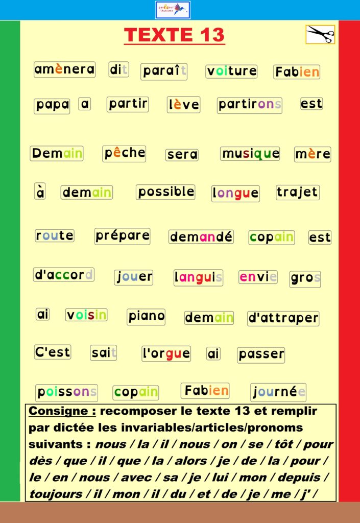 Support de l'exercice texte à coller