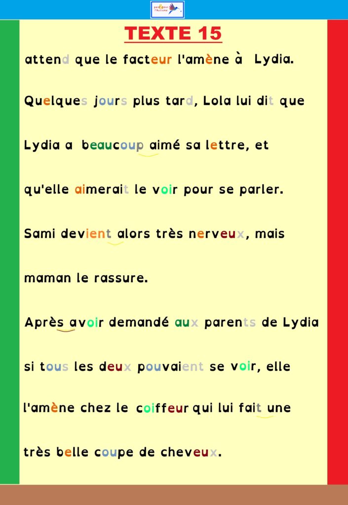 programme lecture autisme : leçon 1 texte 15 suite