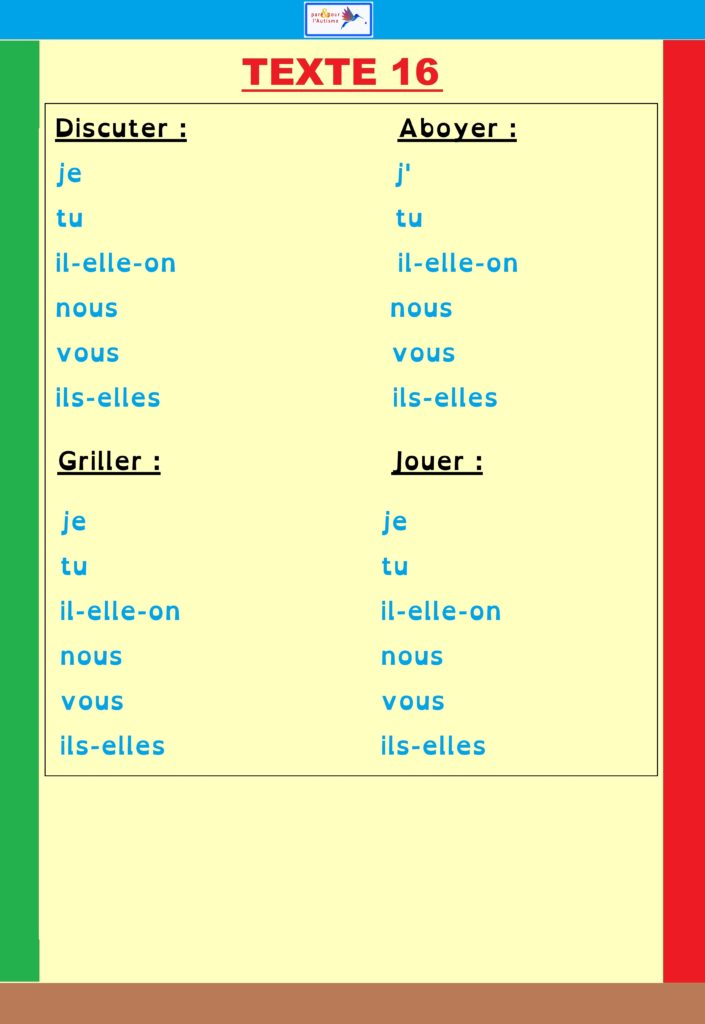 Support de l'exercice conjugaison 