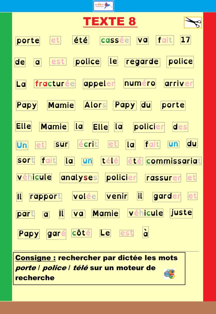 Support de l'exercice recomposer un texte