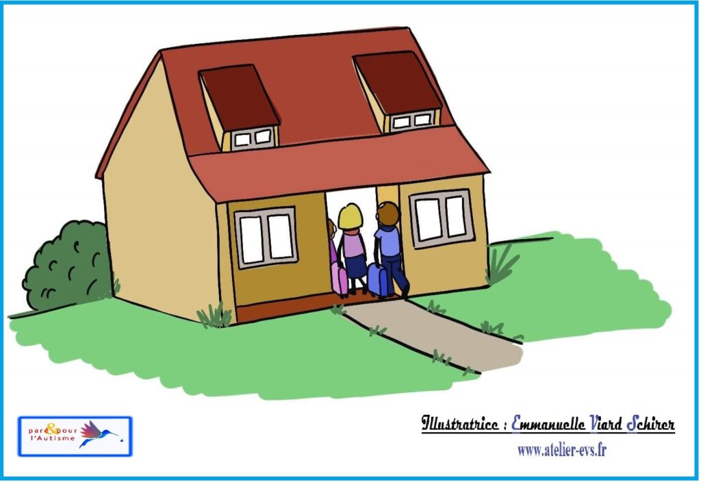 La famille rentre dans la maison