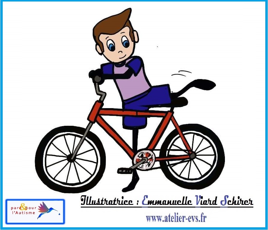 Dessin 1 Sami monte sur son vélo
