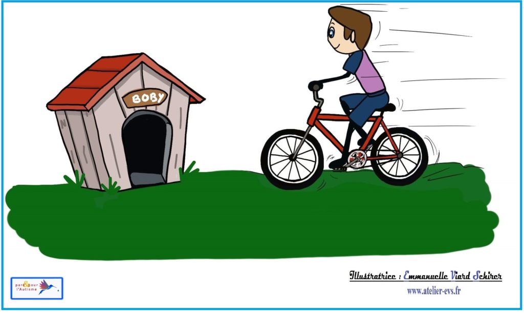 Dessin 2 Sami se dirige vers la niche de Boby le chien