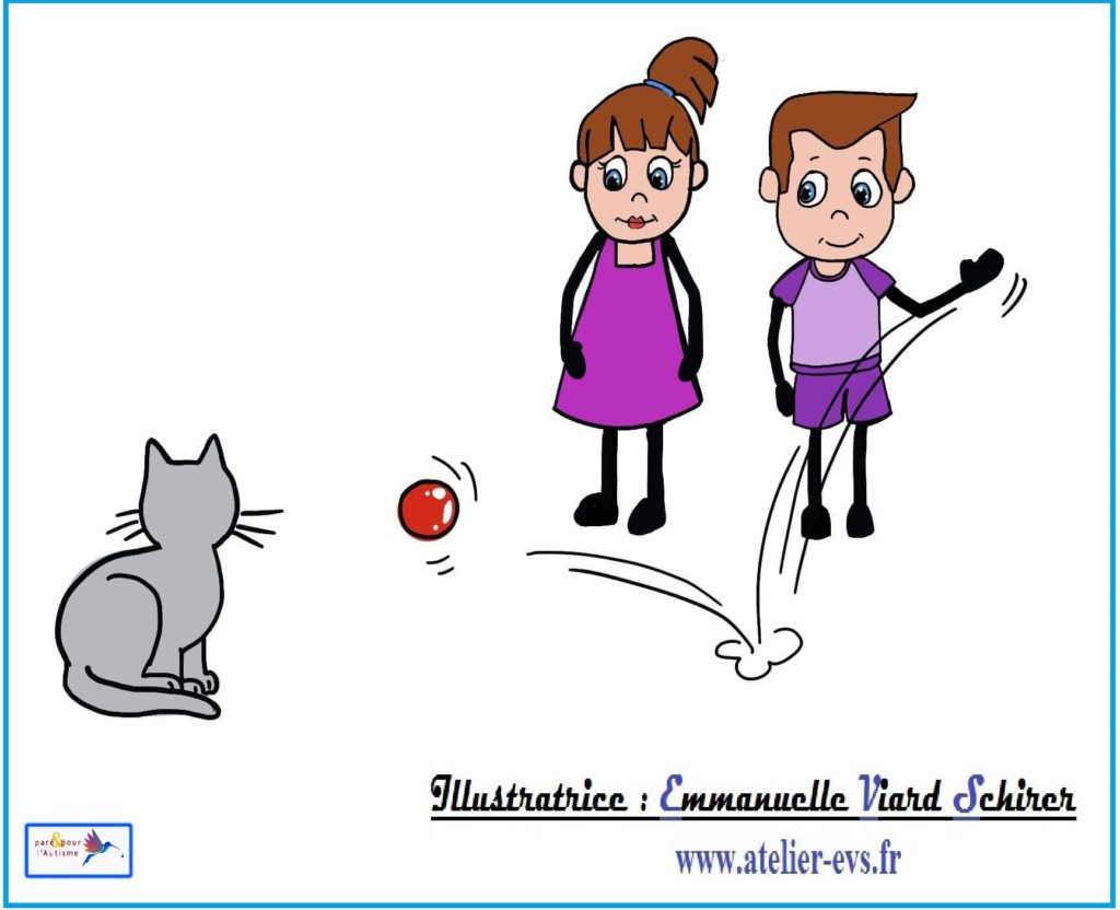 Sami et Lola lance la balle à Léo le chat