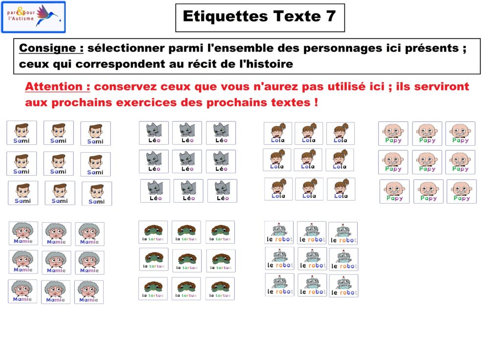 Exercice 1 étiquettes personnages