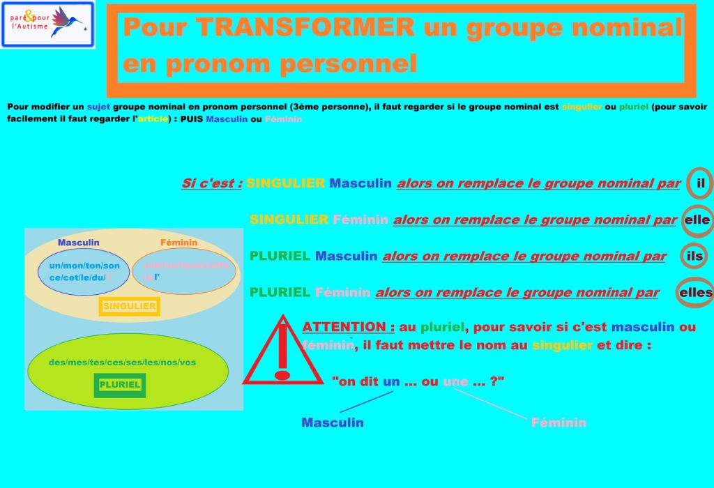 Fiche leçon quelques précisions : transformer un groupe nominal en pronom personnel
