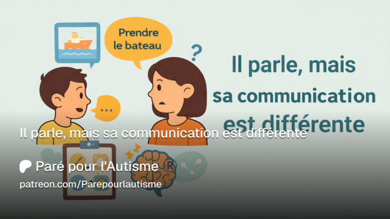 Illustration montrant un enfant autiste qui parle mais dont la communication repose sur une compréhension littérale et des particularités du langage. Elle met en évidence que parler ne signifie pas toujours communiquer de la même manière que les personnes neurotypiques