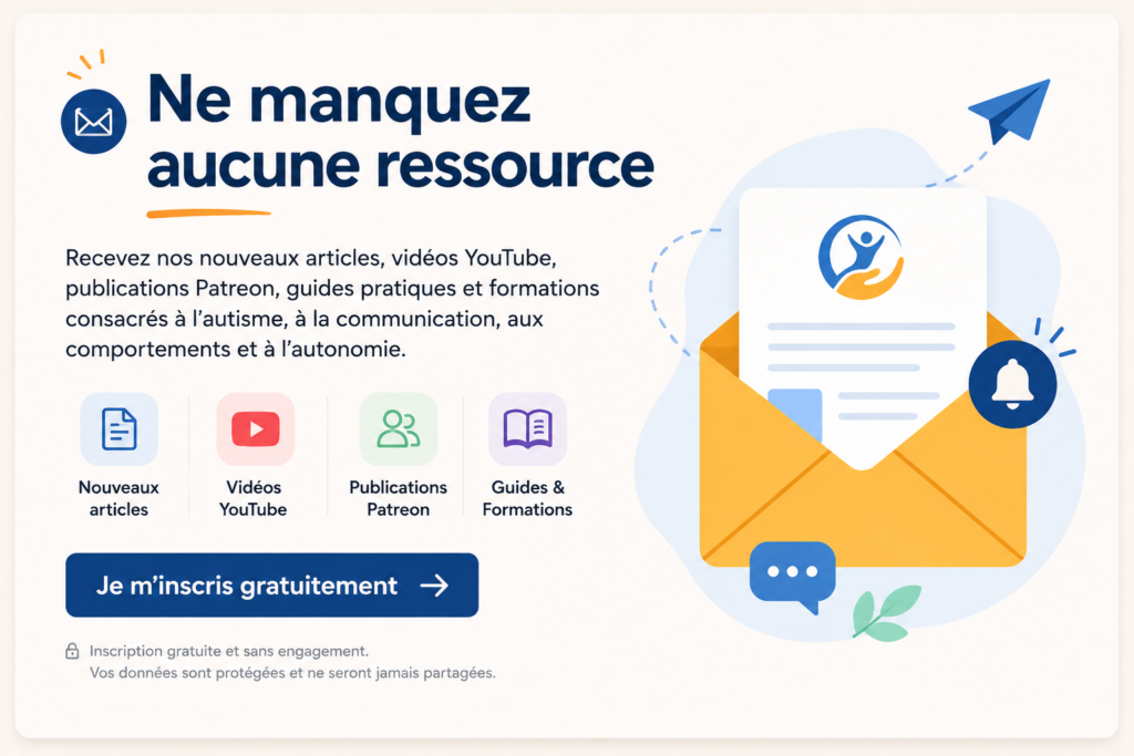 Inscription à la newsletter autisme de Paré pour l'Autisme® : recevez des articles, vidéos, guides pratiques, publications Patreon et formations sur le TSA.