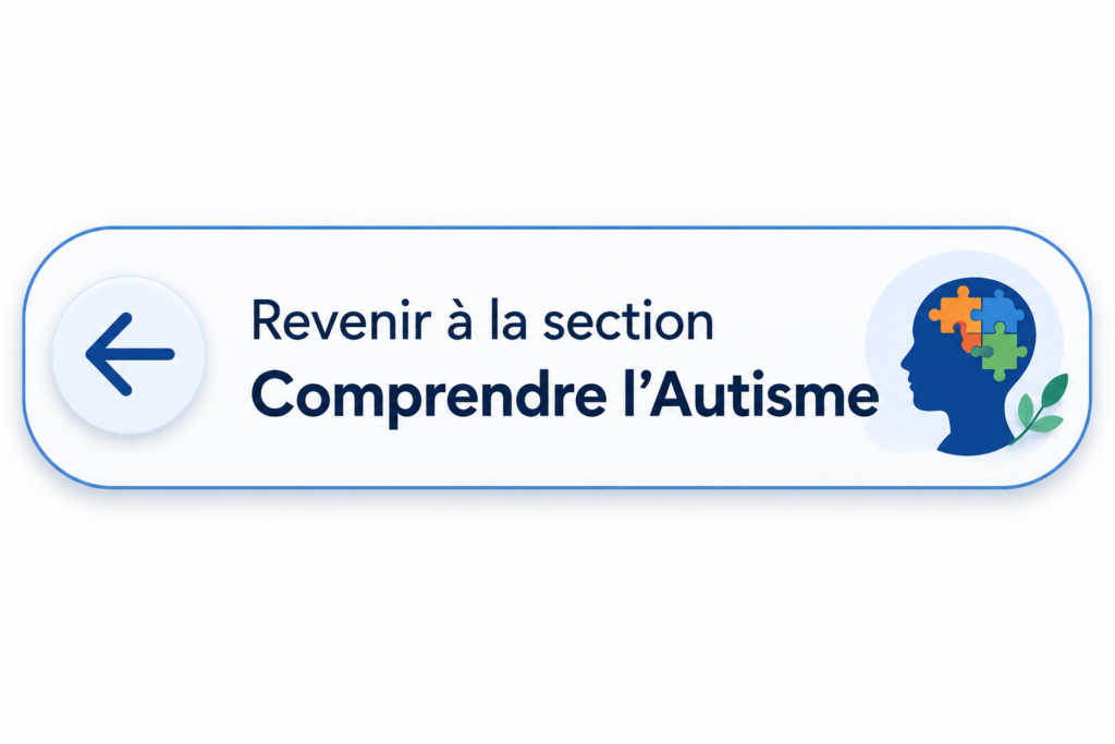 Bouton de navigation permettant de revenir à la rubrique Comprendre l'Autisme et aux ressources sur le Trouble du Spectre de l'Autisme (TSA).