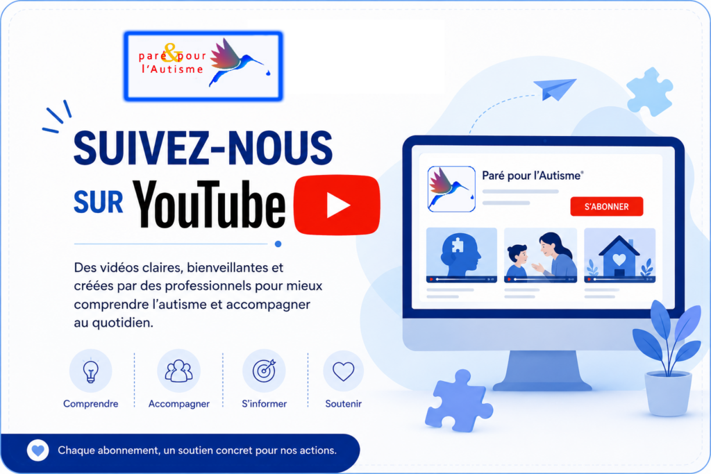 Bannière invitant à s'abonner à la chaîne YouTube Paré pour l'Autisme afin d'accéder à des vidéos pédagogiques sur l'autisme, l'accompagnement et les bonnes pratiques.