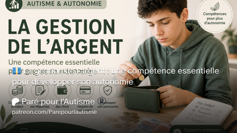 Illustration d'un adolescent comptant de l'argent dans son portefeuille pour apprendre à gérer son budget. Cette ressource explique comment développer la gestion de l'argent chez les personnes autistes afin de renforcer leur autonomie, comprendre la valeur de l'argent, planifier les dépenses, faire des choix et utiliser différents moyens de paiement.